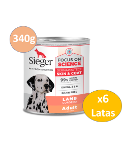 Sieger - Latas Dog Ad Dermaprotect Cordero 340g Pack 6 Unid