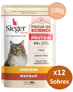 Sieger - Pouch Cat Hairball Chicken 100g Caja 12 Unid